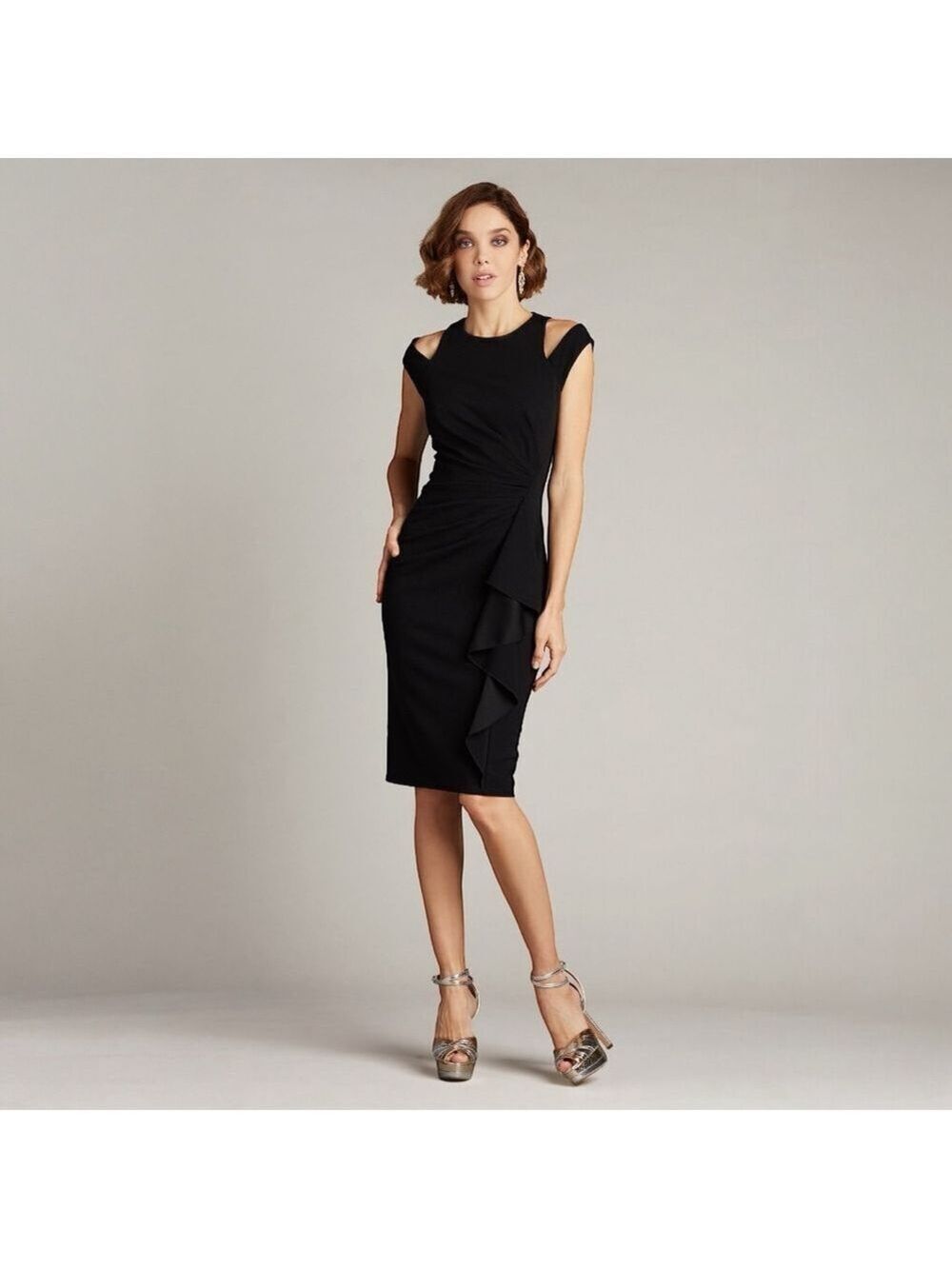 Tadashi Shoji Shoulder Cut-Out Black Dress Crepe Women's Size Medium